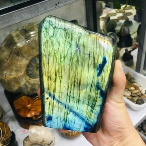 500-1.6kg Natural Crystal Moonstone Raw Gemstone Ornament Polished Quartz Labradorite Handicraft Decorating Stone Healing