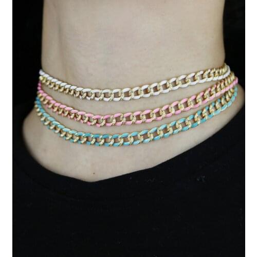 New arrived Neck Heavy Gold color Chain For women Lady rainbow white pink blue enamel Cuban Chain choker Necklace wholesale