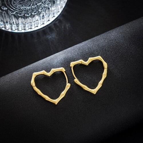 New Fashion Bamboo Metal Heart Earrings for Women Simple Gold Color Statement Hoop Earring Female Wedding Party Jewelry