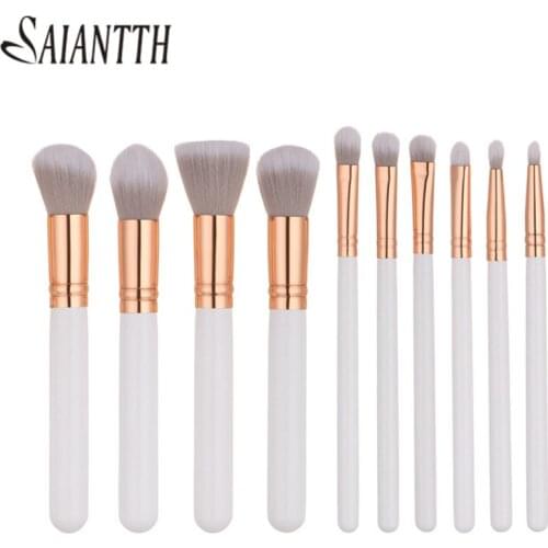 SAIANTTH fashion white wood rose gold 10pcs makeup brushes set concealer powder blush eyeshadow lip kit maquiagem beauty tool