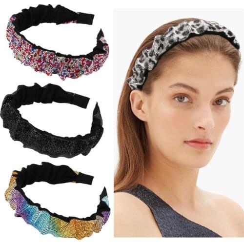 Wide Full Rhinestone Weaving Headbands Bezel Women Girls Hairband Hair Hoop Hair Band Non-Slip Headwrap Hair Accessories