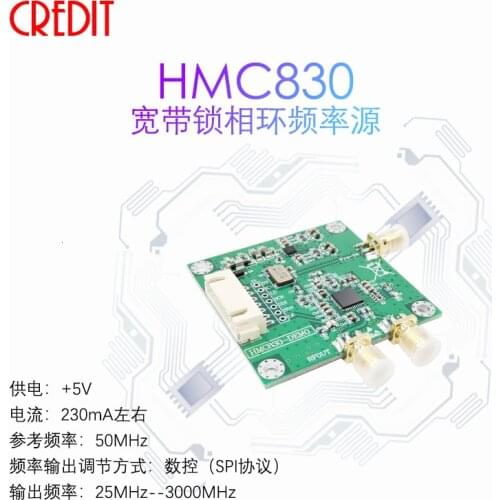 HMC830 Broadband PLL Frequency Source Module 25M-3G RF Signal Source Low Noise LDO