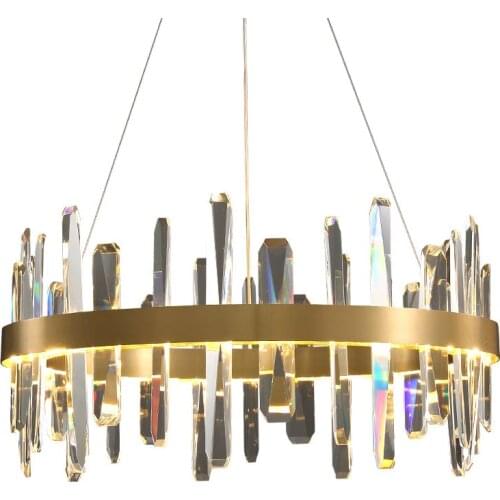 Modern Fishbone Crystal Chandelier Round LED Metal Restaurant Gold Handing Lamp Bedroom Home Dero PA0536