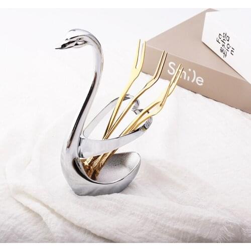 Stainless Steel Dinnerware Organizer Swan ableware spoon fork Cutlery Set With Swan Holder Table Dinner Tableware Decoration