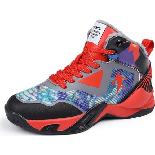 Unisex Autumn Winter Warm Plush Basketball Gym Fitness Trainers Men High Top Sneakers Women Ankle Boots Boy Vulcanized Shoes