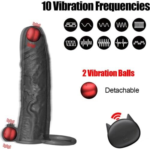 Vibrating Penis Sleeve Male Strap On Dildo Dick Reusable Condoms Enlargement Extender Male Chastity Cock Ring Sex Toys For Men