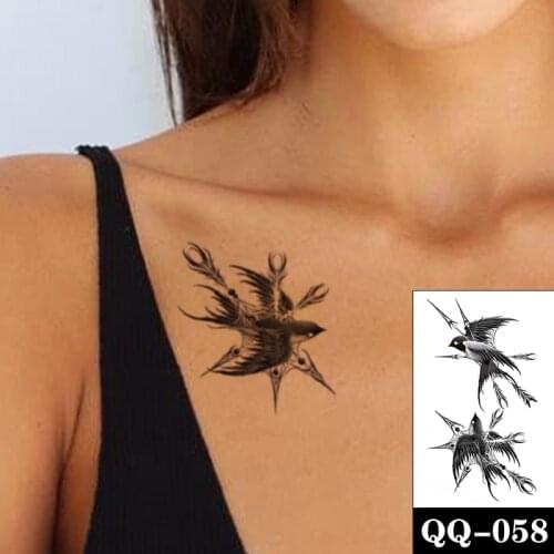 Swallow Bird Waterproof Temporary Tattoo Sticker Black Arrow Design Fake Tattoos Flash Tatoos Chest Neck Body Art for Women Men