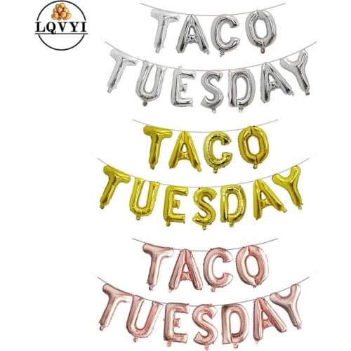11pcs "TACO TUESDAY" letter balloons gold silver rose gold Mexican Party Balloons LOVE Party Fiesta Cactus Helium Taco Twosday