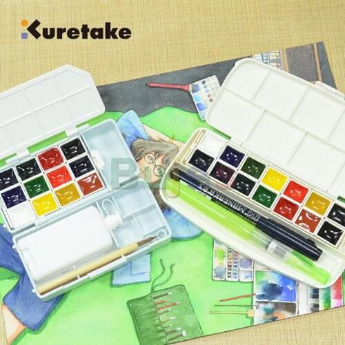 Japan Kuretake 12/14 color Transparent watercolor paint set professional travel portable art painting supplies easy to use