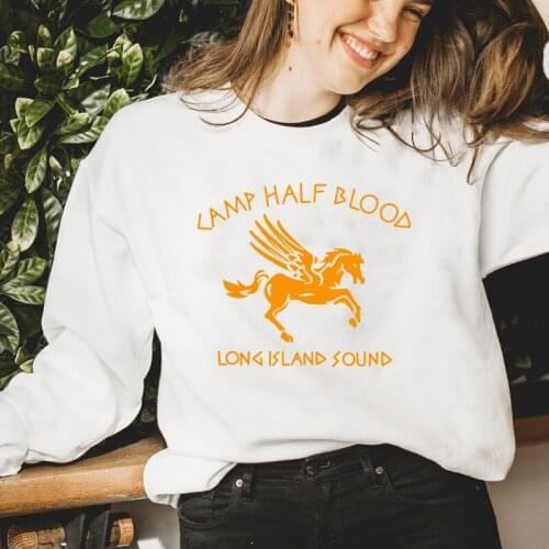 Camp Half Blood Fashion Sweatshirts Women Fleece Horse Print Kawaii Womens Sweatshirt 90s Orange Fashion Tops Plus Size Jumpers