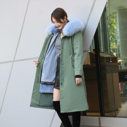 Women Parka Winter Outwear Jacket Real Fur Coat 2019 New Overcome Female Fox Fur Collar Whole Skin Rabbit Fur Liner Long Slim