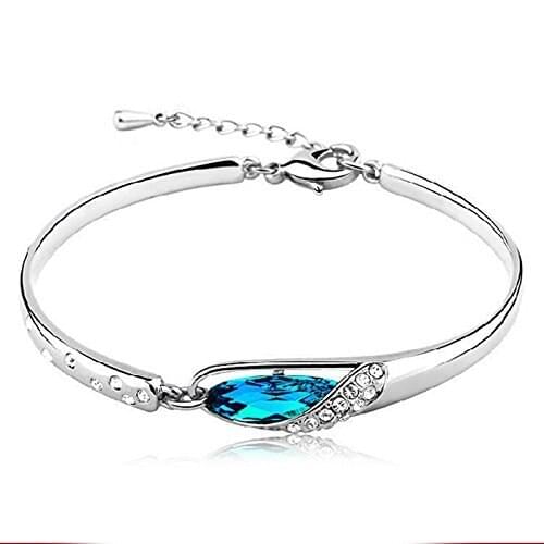 ANGRLY Blue Love Crystal Bracelets Silver Sapphire Ocean Design Valentines Day Mothers Day Female Sex Party Gift Decorate Girl