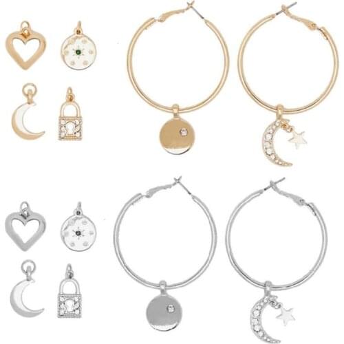 Star Moon Heart Lock Hoop Earrings Replaceable Tiny Huggie Charm Earrings Kit
