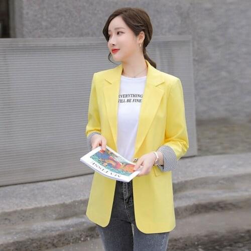 Women 2021 Spring Autumn Solid Color Elegant Blazer Jacket Female Casual Loose Long Sleeve Coats Office Lady Suit Outerwear S50
