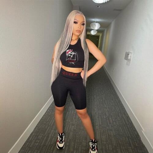 2021 High Quality New Design 2 pcs Tracksuits Women Set Print O-neck Short Tops and Shorts Summer Casual Elastic Outfits