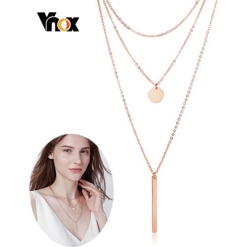 Vnox Women Trendy 3 in 1 Layered Choker Necklaces Stainless Steel Coin Vertical Bar Pendant Birthday Party Gifts Jewelry