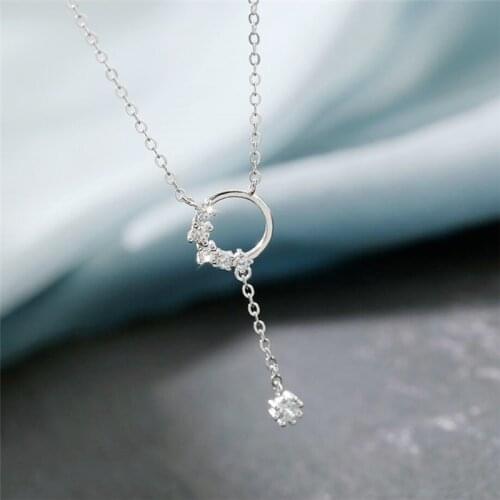 Sole Memory Crystal Petal Geometry Round Tassel 925 Sterling Silver Clavicle Chain Female Necklace SNE542