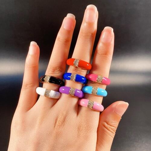 Women Trendy Enamel Opening Ring, Wedding Engagement Fashion Jewelry Multi Color Zircon Ring