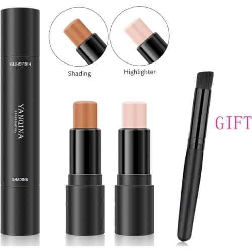 2in1 Highlighter Bronzer Pen Two Side Face Makeup Stick With Soft Brush Gift Waterproof Glitter Shimmer Lasting Cosmetic TSLM2
