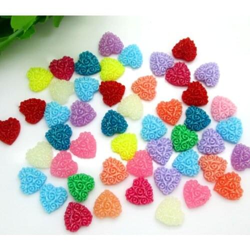 200Pcs 12mm Mixed Resin Heart Decoration Crafts Beads Flatback Cabochon Scrapbook DIY Embellishments Accessories