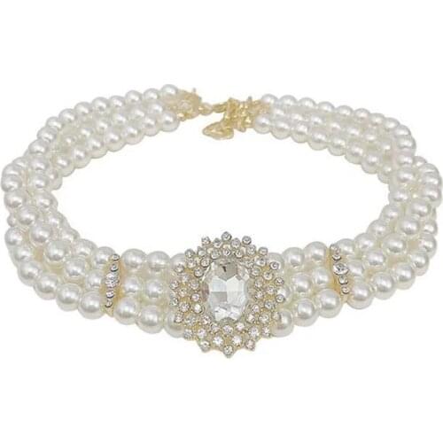 2021 Fashion Vintage Palace Style 3 Layers Pearl Choker Necklace For Women Elegant Crystal Short Necklace Party Jewelry