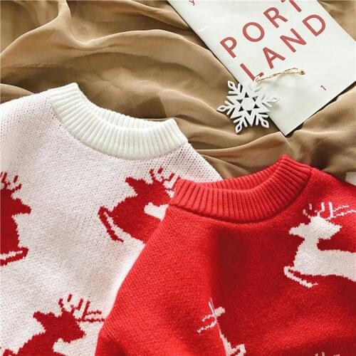 2021 Winter Sweater for Children Baby Boy Girl Clothes Warm New Year White Red Top for Kids Christmas Knitted Sweater