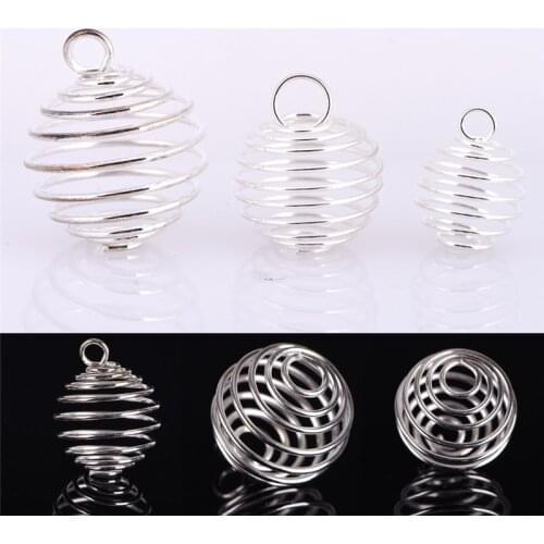 30Pcs Alloy Spiral Bead Cages Pendants Crafts Jewelry Making Findings Silver-Color