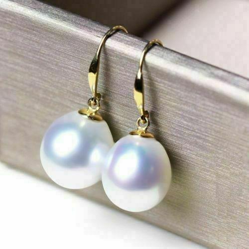 “AAA Japanese Akoya 10-12mm white pearl earring Yellow Gold clasp