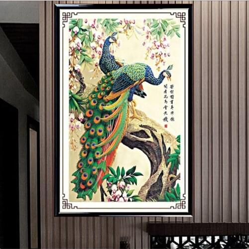 Needlework 3D Mosaic Diy Diamond Painting 2 Peacock Diamond Embroidery Patterns Rhinestone Adornment Picture Full Rhinestone