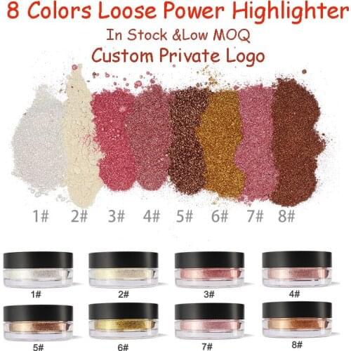 Wholesale 8 Color Highlighter Glow Loose Powder Makeup Shimmer Metalic Face Concealer Brightening Highlight Powder Private Label