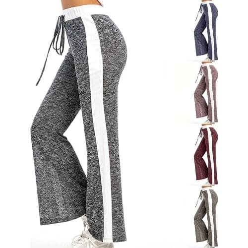 Women Pants Loose Drawstring Trousers Solid Color Patchwork Casual Yoga Sports Pants Fashionable High Waist Long Sweatpants