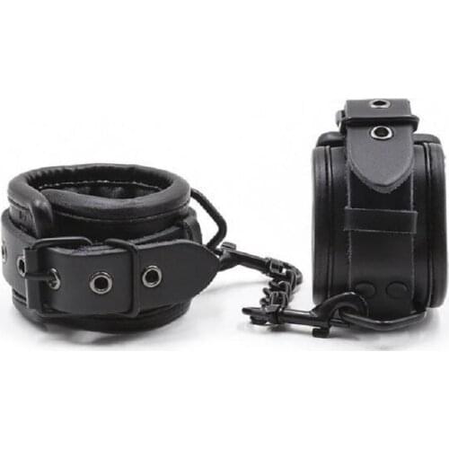 Black Leather Adjustable Handcuffs Restraints Ankle Cuff Restraints BDSM Bondage Slave SM Sex Game Adult Sex Toys for Couple