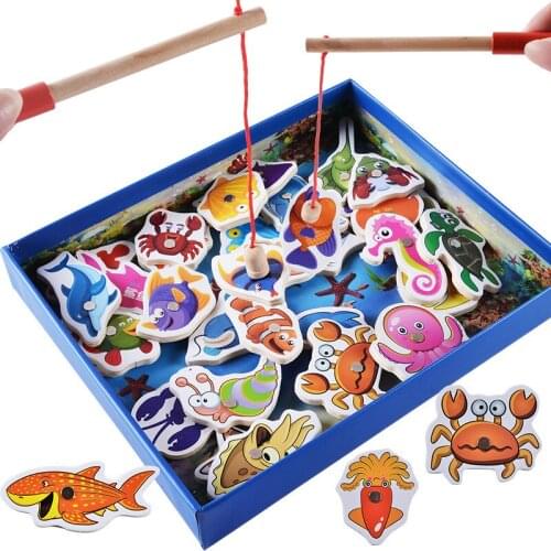 Baby toys 32pcs magnetic fishing educational fishing game wooden toys child birthday gifts
