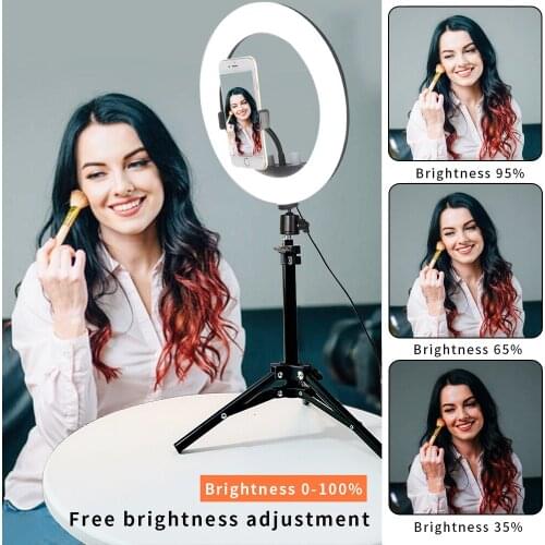 GSKAIWEN 10 in LED for Live Selfie Studio Makeup Beauty Video Dimmable Photography Ring Light with Tripod