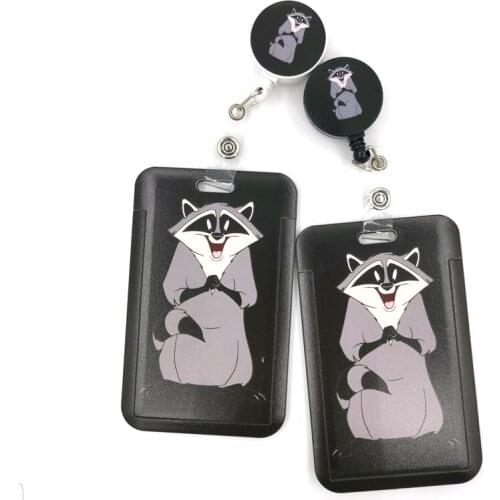 Raccoon Bear Cartoon Retractable Badge Reel Lanyard Nurse ID Business Credit Card Work Card Badge Holder Office Student Clips