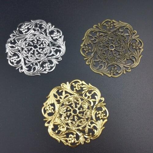 20Pcs/lot 45mm Filigree Round silk flower Wraps Connectors Embellishments Findings Wraps Connectors For DIY Jewelry Making