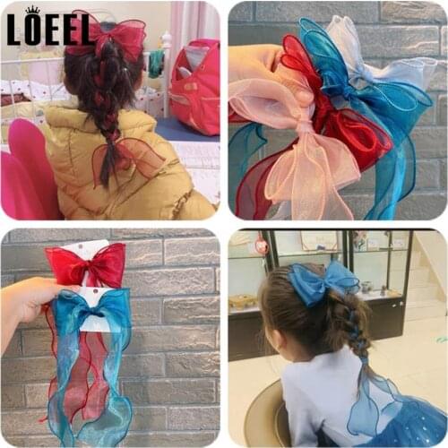 Hair Braiding Tools For Girls Hair Accessories Handmade Ribbon Chiffon Bow Hairpins Kids Solid Color Bowknot Hair Clip Headband