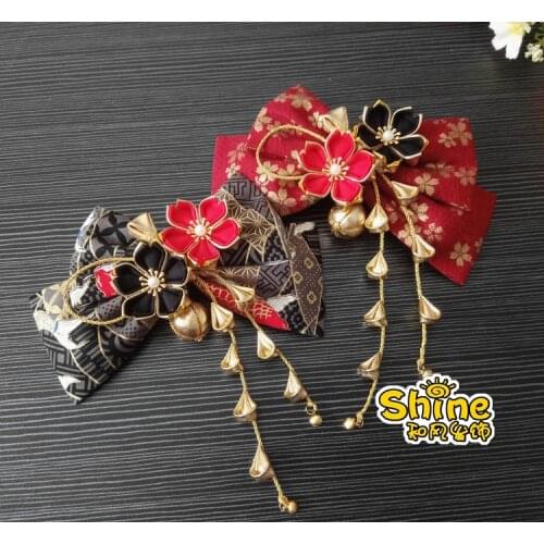 Kimono Lolita Hairpin Woman Sakura Hair Bow Accessories Bathrobe Headdress Beautiful Hand-made Red Black Headwear