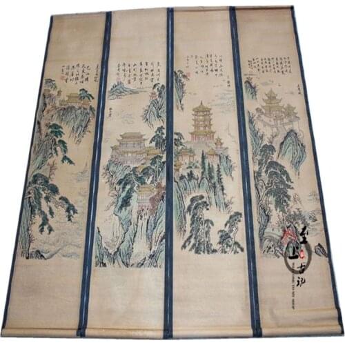 Chinese landscape painting murals antique calligraphy calligraphy framed the living room feng shui four screen four floor