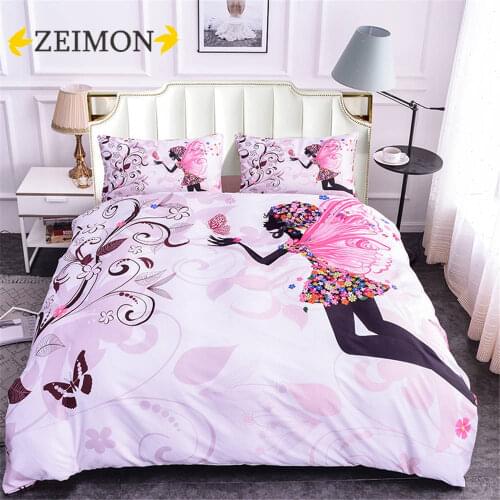 ZEIMON 3D Bedding Set Cartoon Girls Pattern Duvet Cover Set King Size Microfiber Queen Bed Set Children Bedclothes