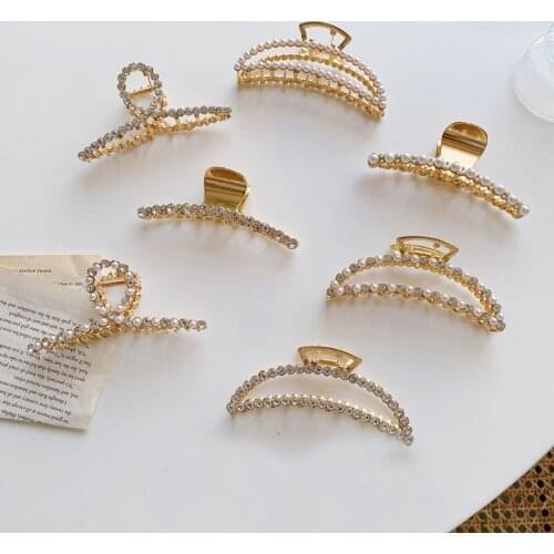 Metal Pearl Rhinestone Hair Claw Barrette Hair Pin Girls Women Hair Clip Hair Accessories