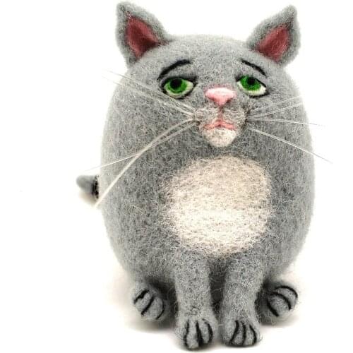 Fat Cat Needle Felting Kit for Beginner Felting Starter Kit Wool Felt Kit Craft Kits Needlework Felt DIY Set English Manual