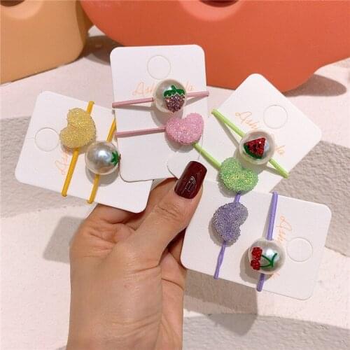 2021 New Fashion Sweet Girl Childrens Cute Beautiful Candy Love Rhinestones Fruit Ball Rubber Band Hair Rope Hair Accessories