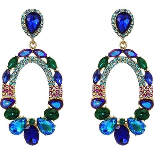 ZHINI New Geometric Elliptical Hollow Dangle Drop Earrings for Women Elegance Luxury Color Crystal Long Earring Wedding Jewelry