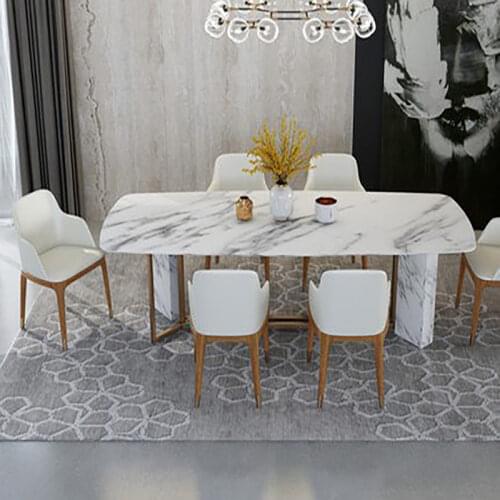 Nordic marble dining table rectangular modern minimalist 6-person household ins dining table and chair combination post-modern