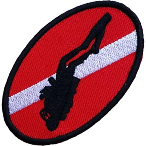 Oval 70 X 45mm Diver Down Flag Patch Embroidered Iron On Scuba Diving Scuba Dive Flag Patch Detailed Embroidery