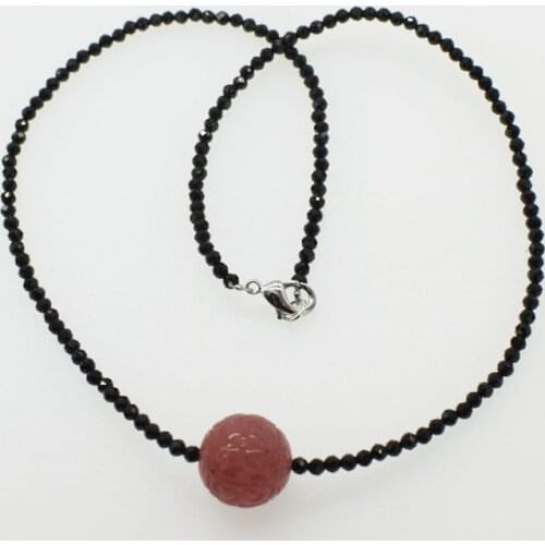 Black spinel round faceted 3mm and strawberry quartz chocker necklace 16.5inch wholesale beads nature FPPJ woman 2018