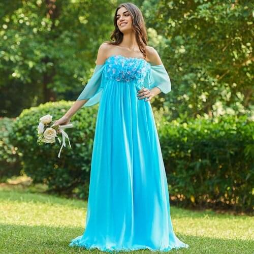 Tanpell strapless bridesmaid dresses ice blue appliques empire floor length wedding party gown women customed bridesmaid dress