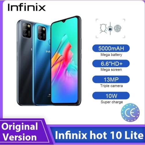 Infinix Hot 10 Lite Smartphones 6.6"HD Display 5000 mAh 13MP Triple Camera Fingerprint & Face Unlock Smart Android هاتف ذكي