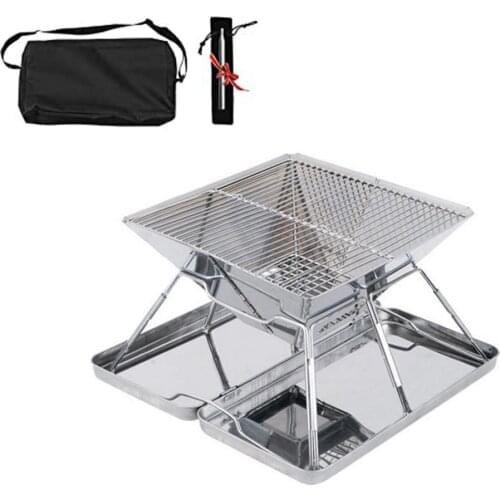 BBQ Grill Outdoor Wood Stove Burner Stainless Steel Folding Barbecue Accessories With Carry Bag Outdoor Camping Cooking Tools